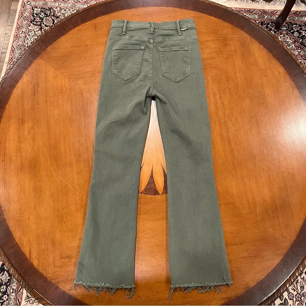 MOTHER‎ Women’s The Hustler Ankle Fray Olive Green 25 High-Rise Raw Hem Flare